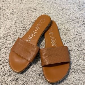 Calvin Klein Women's Tan Slide Sandals